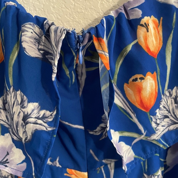 Lulus Waimea Royal Blue Floral Print Off-the-Shoulder Romper size medium - Picture 6 of 7